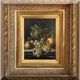 A02. Miniature fruit still life painting. Signed H. Austan. Canvas: 10”h x 8”w 